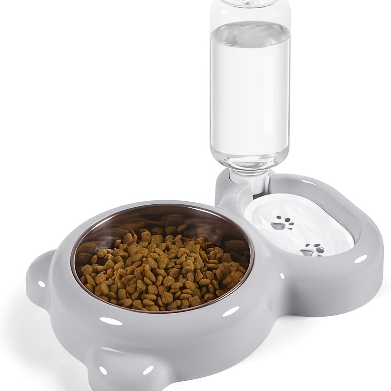 Pet Double Bowl Set with Automatic Water Dispenser Bottle – Food and Water Bowls for Small Dogs and Cats, Dishwasher Safe, Durable BPA-Free, Pink Grey Purple, Indoor Pet Feeding Station