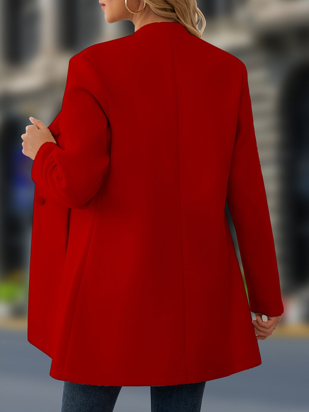 Women's Casual Stand Collar Button-Up Mid-Length Thick Jacket - Fall Winter Warm Coat for Work Outdoor Travel | Apricot Black Red | Sizes S-XXL