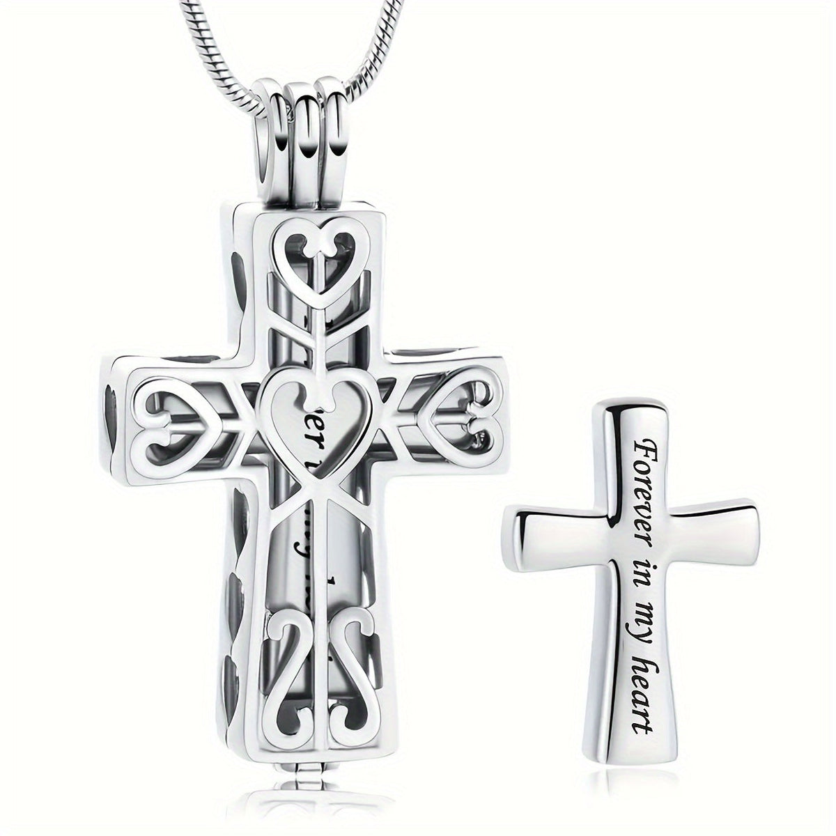 Cross Cremation Urn Necklace for Ashes - Stainless Steel Memorial Pendant Necklace, Keepsake Cremation Jewelry for Human or Pet Ashes, Sympathy Gift for Loss of Loved One, Father, Mother, Pet