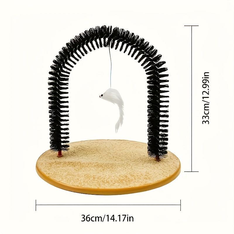 Cat Arch Self Groomer - Interactive Cat Scratching Massage Brush, Self-Grooming Corner Toy for Cats, Removes Loose Hair & Satisfies Rubbing Instinct, No Batteries Required