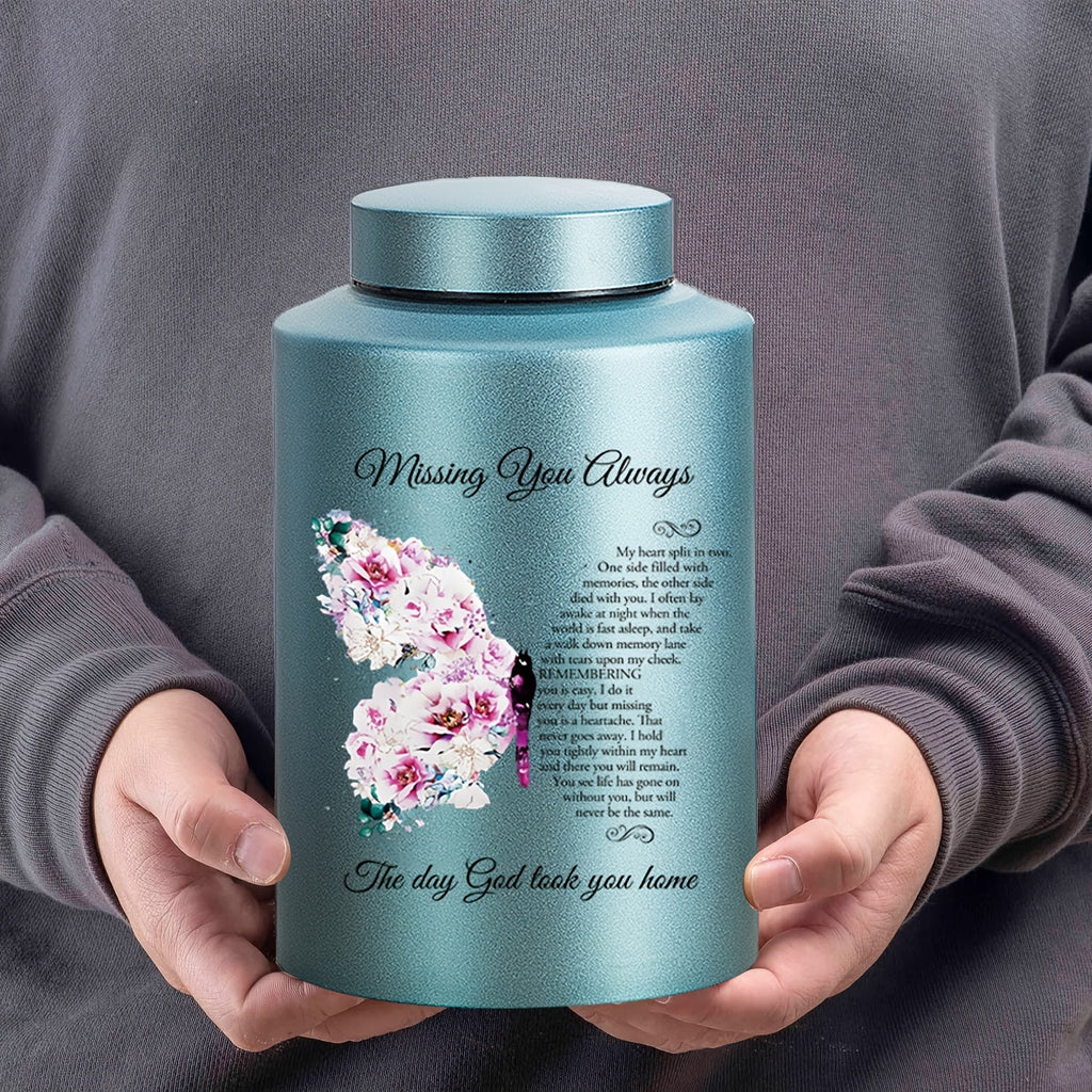 Large Decorative Butterfly Cremation Urn for Human & Pet Ashes - Commemorative Funeral Urn for Adult Male & Female, Dog & Cat, Elegant Blue Memorial Urn for Home Display