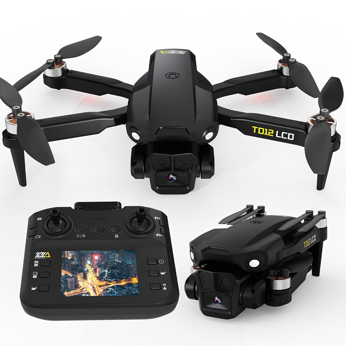 TD12LCD Drone with LCD Screen Remote Control Brushless Motor Dual Camera WiFi FPV Foldable Quadcopter for Adults Beginners 3D Flips Headless Mode One-Key Takeoff SD Card Support