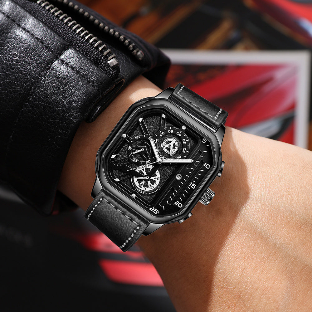 2pcs Men's Watch Set Sports Triangle Dial Silicone Strap and Retro Square Dial Quartz Watches with Date Display Dress Watch for Casual Valentine's Father's Day Gift