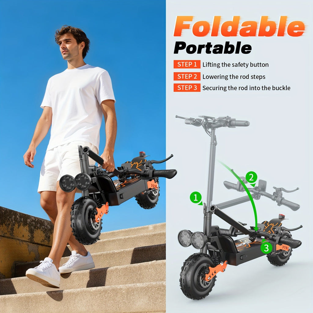 GT28 749W Electric Scooter for Adults, 48V 30Ah Battery 60-Mile Range, 5-Speed Settings, 10-Inch Off-Road Tires, 365 Lbs Load, 19.9 MPH Max Speed, Heavy-Duty Foldable Commuter E-Scooter