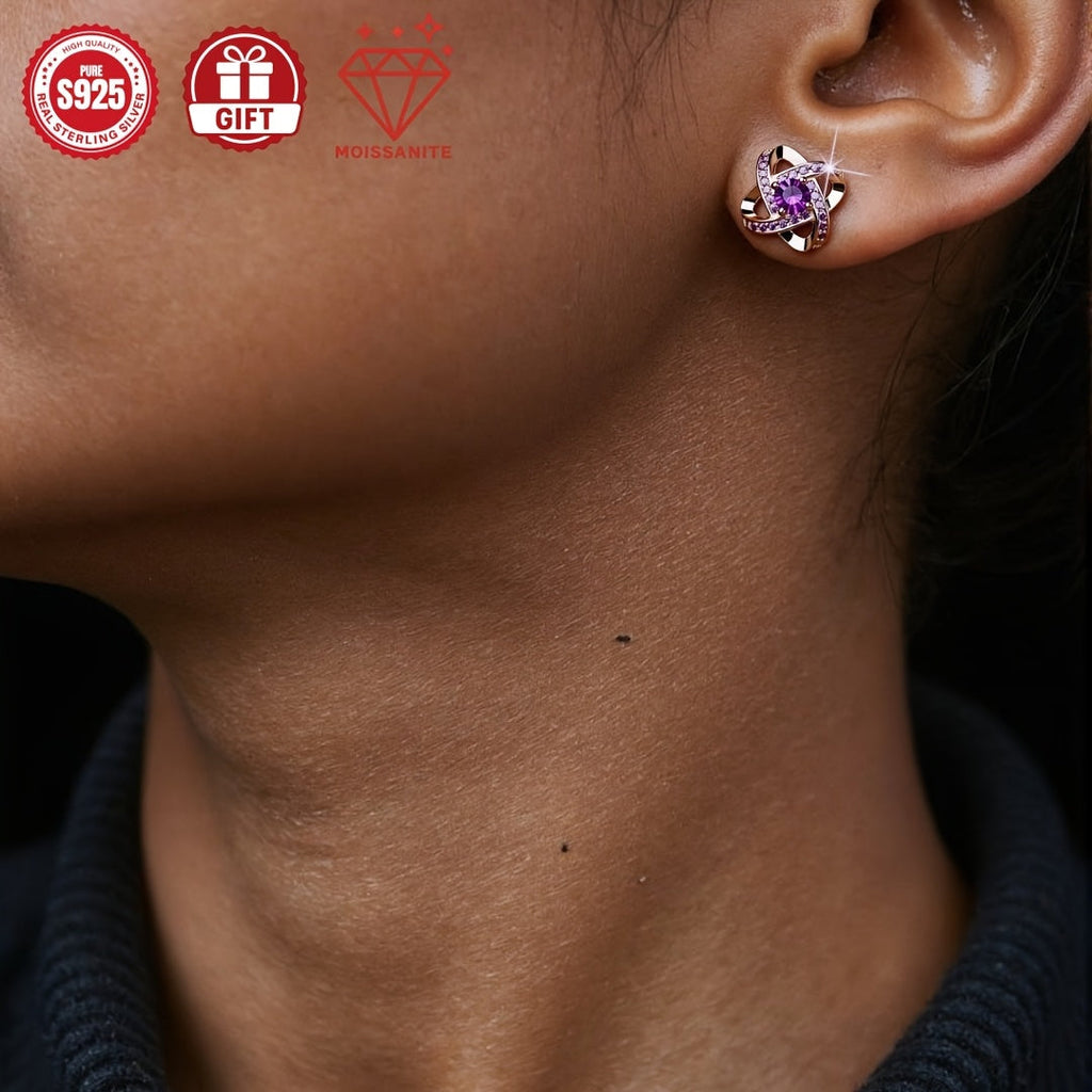 Purple Moissanite Four Leaf Clover Earrings – S925 Sterling Silver, Hypoallergenic Vintage Stud Earrings for Women, Elegant Gift Box Included, Perfect for Daily Wear, Banquets & Valentine's Day