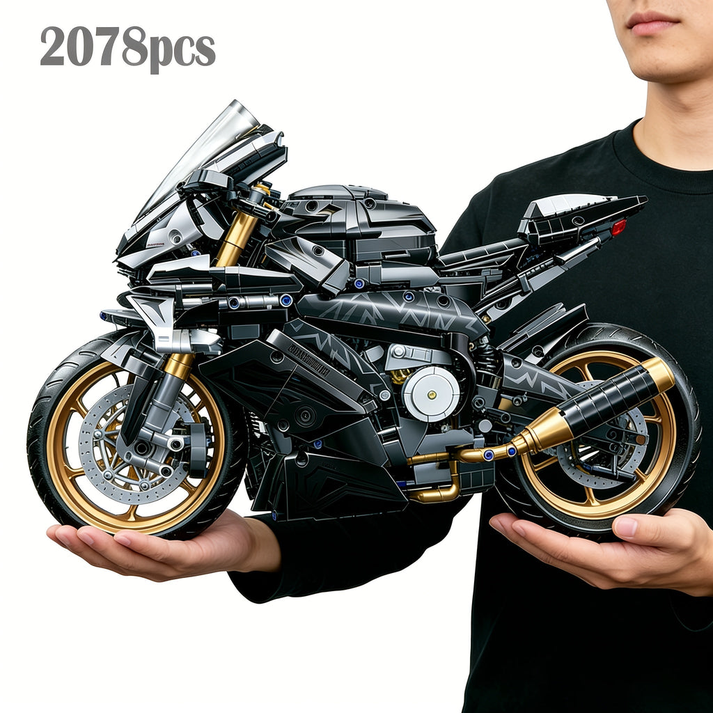 1:5 Scale Platinum Motorcycle Building Blocks Model - 2000+ Pieces, Easy Assembly, Gold & White Display Model, Cool Gift for Men, Adults & Teens for Birthday, Christmas & Holiday