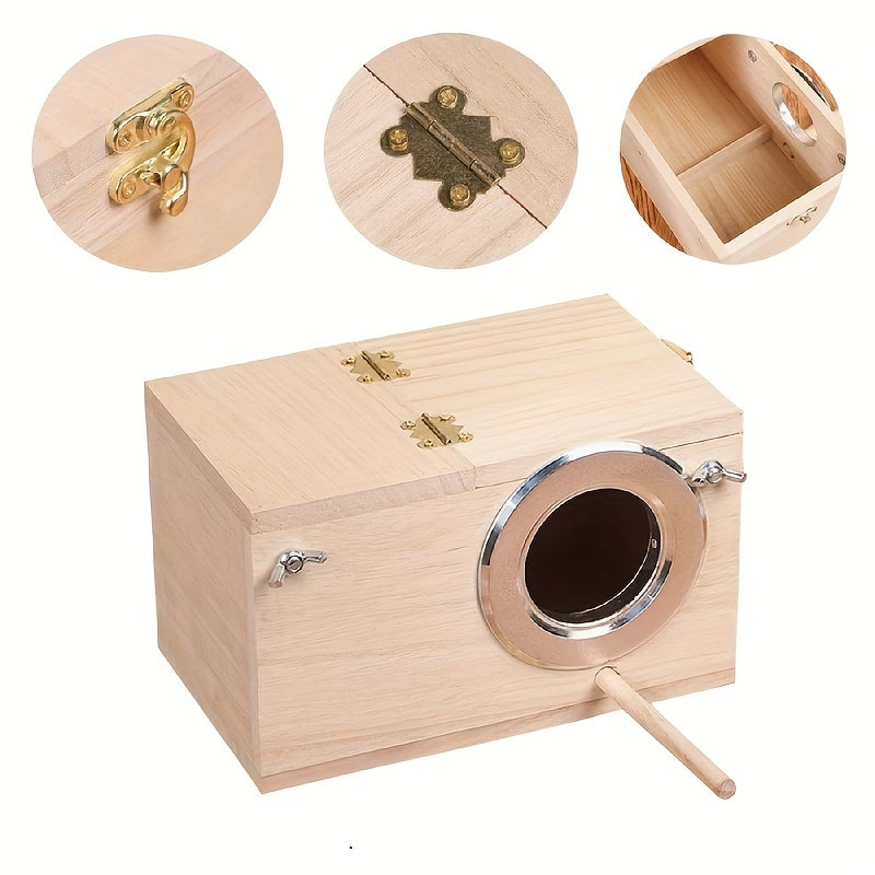 Wood Bird Nesting Box for Parakeets Budgies & Cockatiels Natural Wooden Breeding Box Cozy Bird Cage Accessory – Safe Nesting Habitat for Small Pet Birds