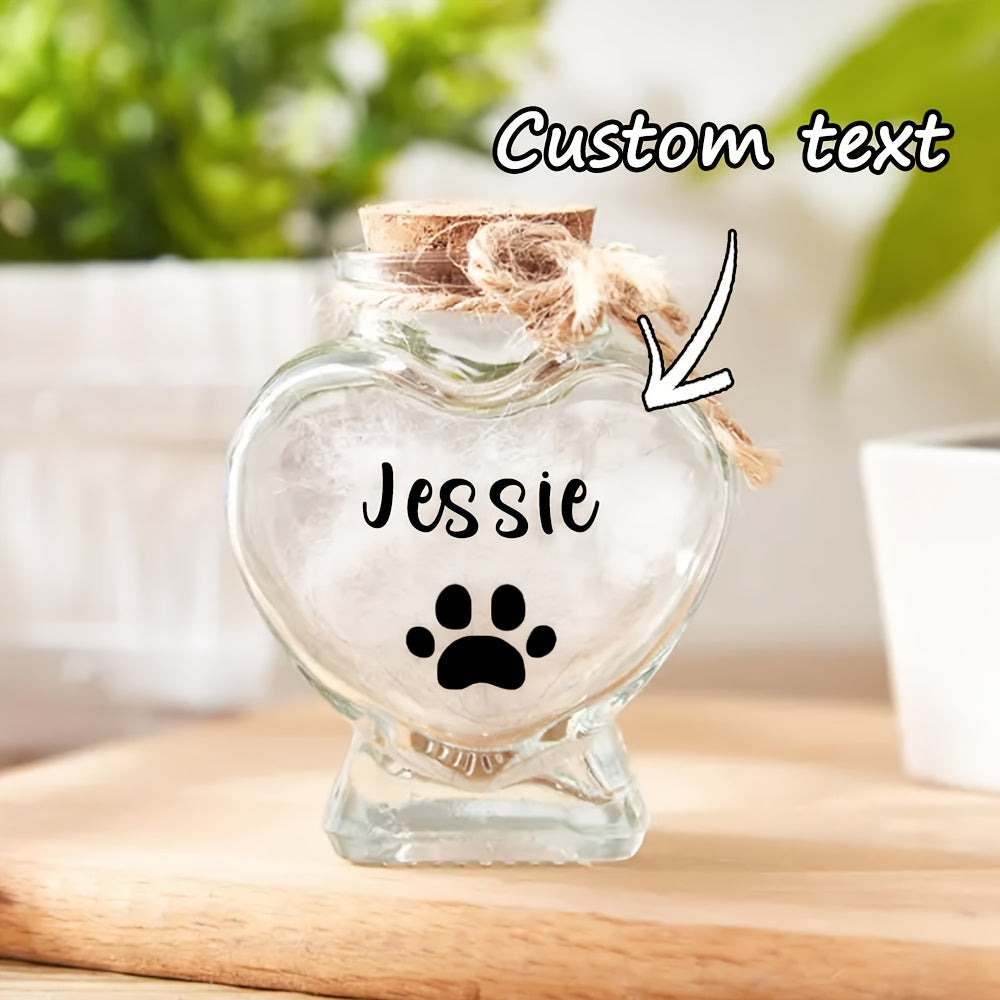 Custom Pet Memorial Keepsake Jar – Personalized Heart Bottle Urn for Pet Fur & Hair – Dog Cat Loss Gift, Sympathy Keepsake Urn for Beloved Pets