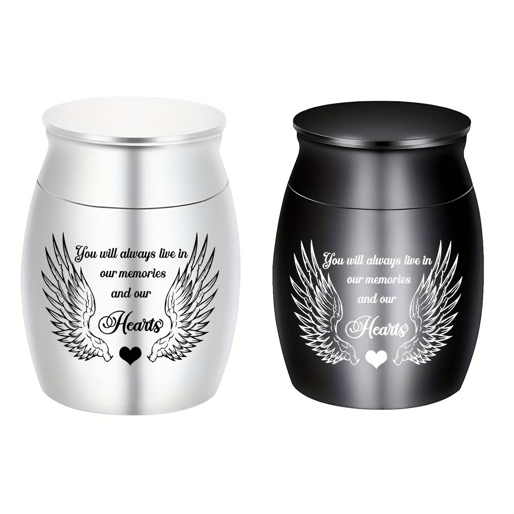 Small Keepsake Cremation Urn for Human or Pet Ashes – Mini Aluminum Alloy Funeral Urn with You Will Live in Our Memories Engraving, Memorial Ash Holder for Adults & Pets, Silver or Black