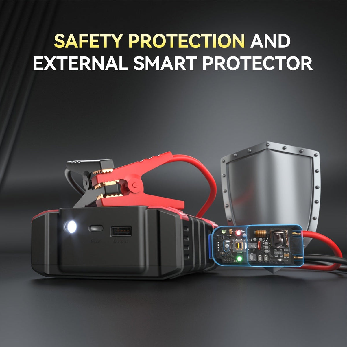 9-in-1 Portable Jump Starter with Air Compressor for 12V Car Up to 8.0L Gas 6.5L Diesel – Battery Booster Pack with Tire Inflator, USB Power Bank, LED Emergency Light & Roadside Kit