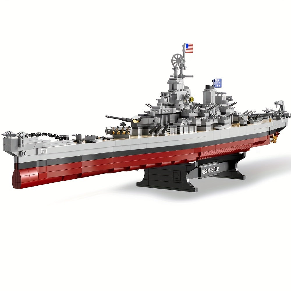 2228pcs USS Missouri Battleship Building Block Set - Military Series Historical Warship Model Kit for Adults, WWII Navy Display Collection, Hobbyist Gift for Men | FC4203 Construction Brick Set