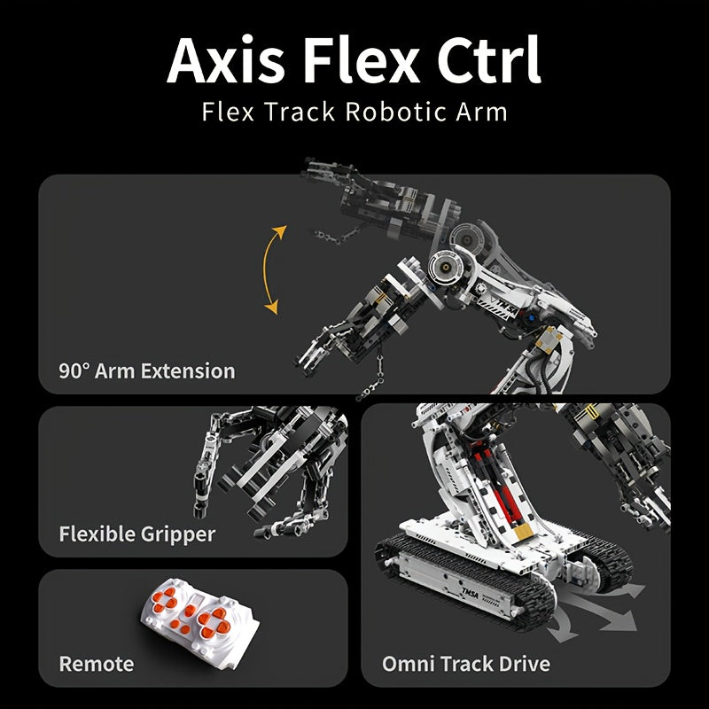 Robotic Arm Building Block Set 1468pcs Second Generation STEM Engineering Toy, DIY Mechanical Tech Robot Kit with Remote Control 8-Direction Gear Linkage Three-Claw Gripper for Kids Teens Adults