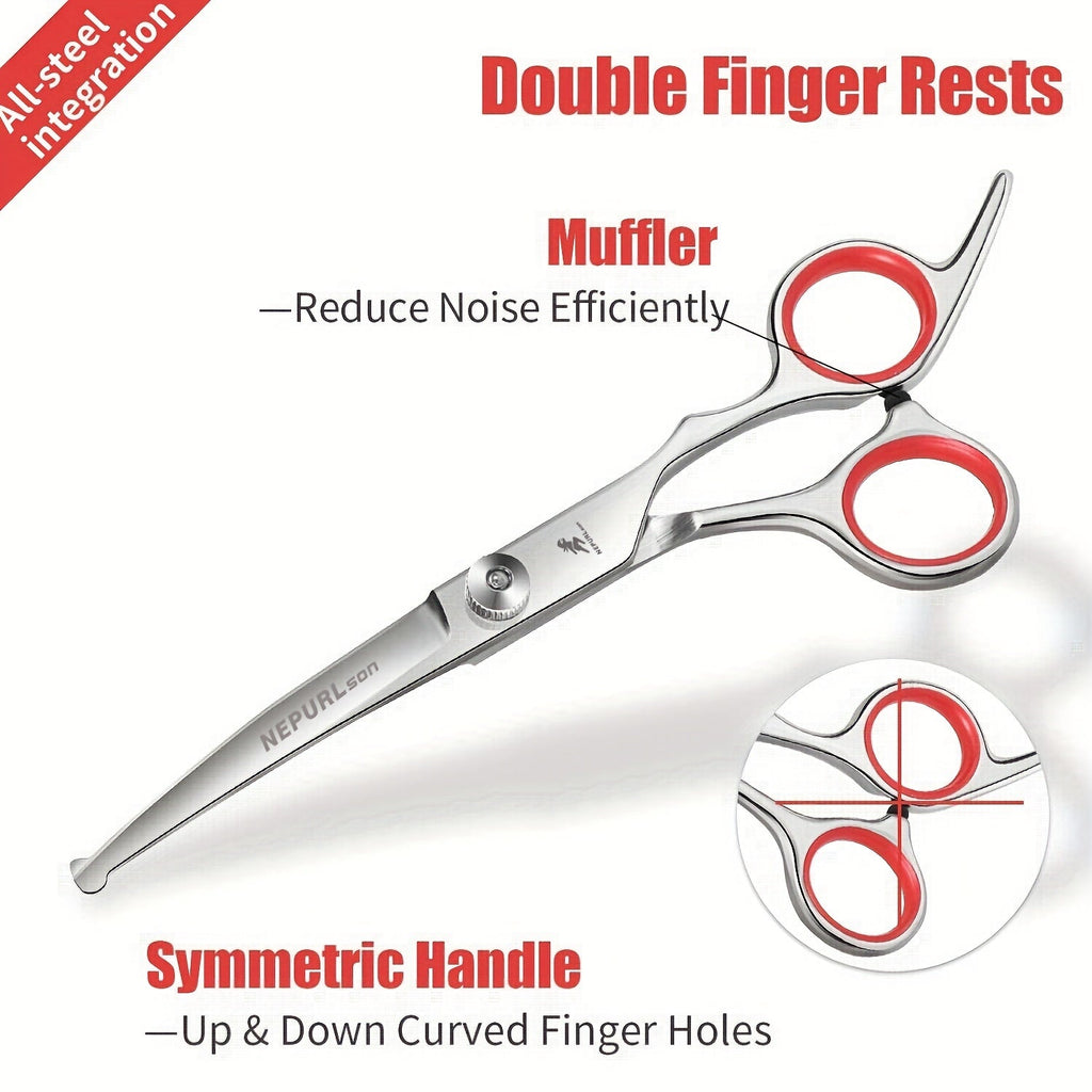 Curved Pet Grooming Scissors with Safety Round Head - Stainless Steel Dog Cat Grooming Shears for Face, Ears & Paws - Professional Pet Hair Cutting Scissors