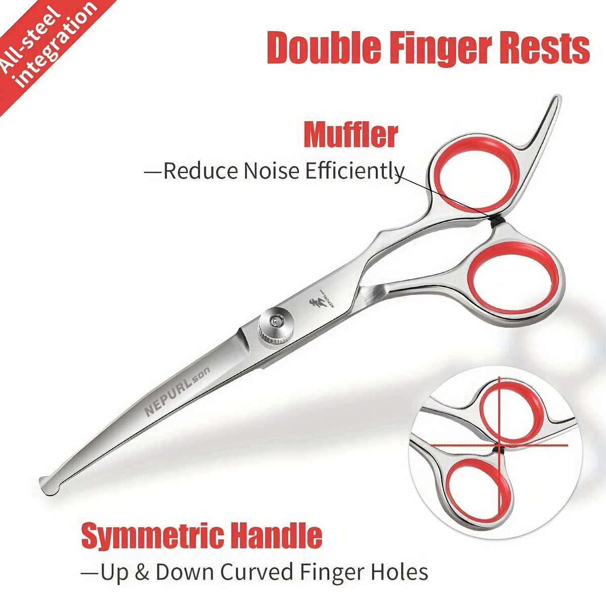 Curved Pet Grooming Scissors with Safety Round Head - Stainless Steel Dog Cat Grooming Shears for Face, Ears & Paws - Professional Pet Hair Cutting Scissors