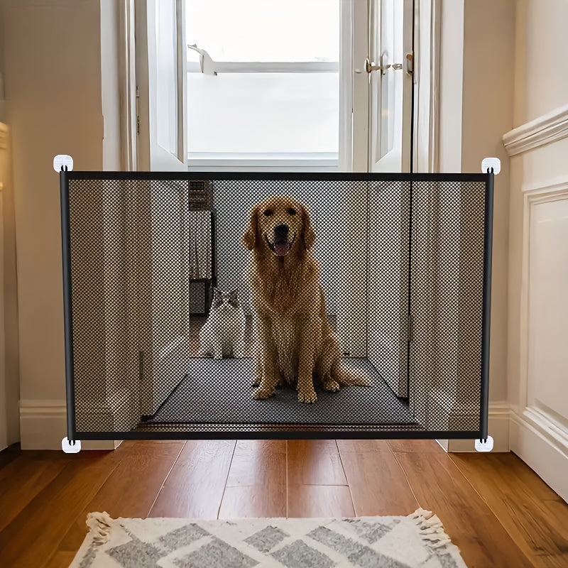 Foldable Pet Safety Gate for Dogs & Cats – No Drill Install, Adjustable Height, Mesh Barrier, Portable Lightweight Baby Gate for Stairs Doorways Hallways Indoor Home Use