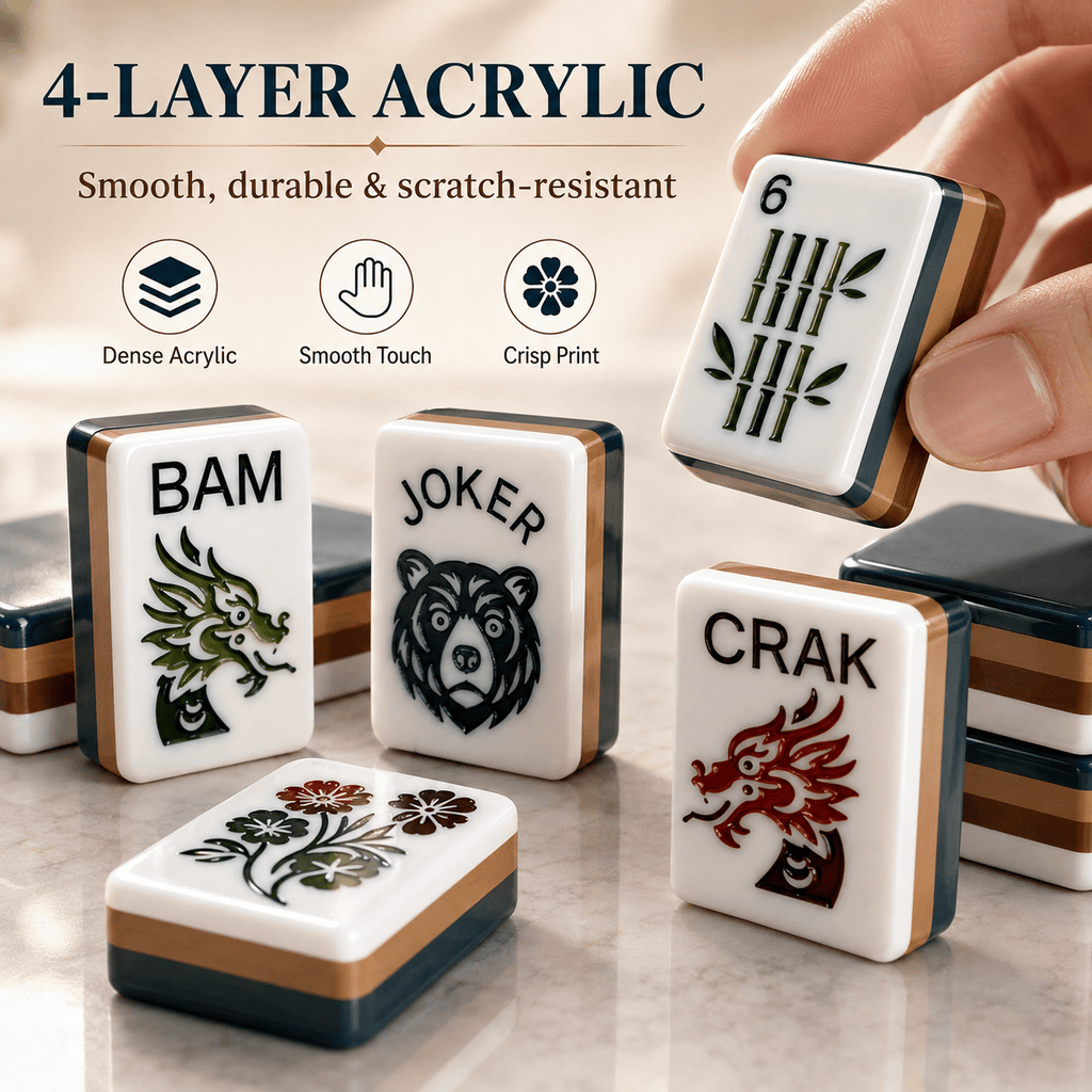American Mahjong Set 160 Tiles with 4 Dice - Black Bear Theme Acrylic Tiles, 4-Layer Color Design, Easy-Read Tabletop Board Game for Family Gatherings & Parties | Fun Holiday Gift for Adults