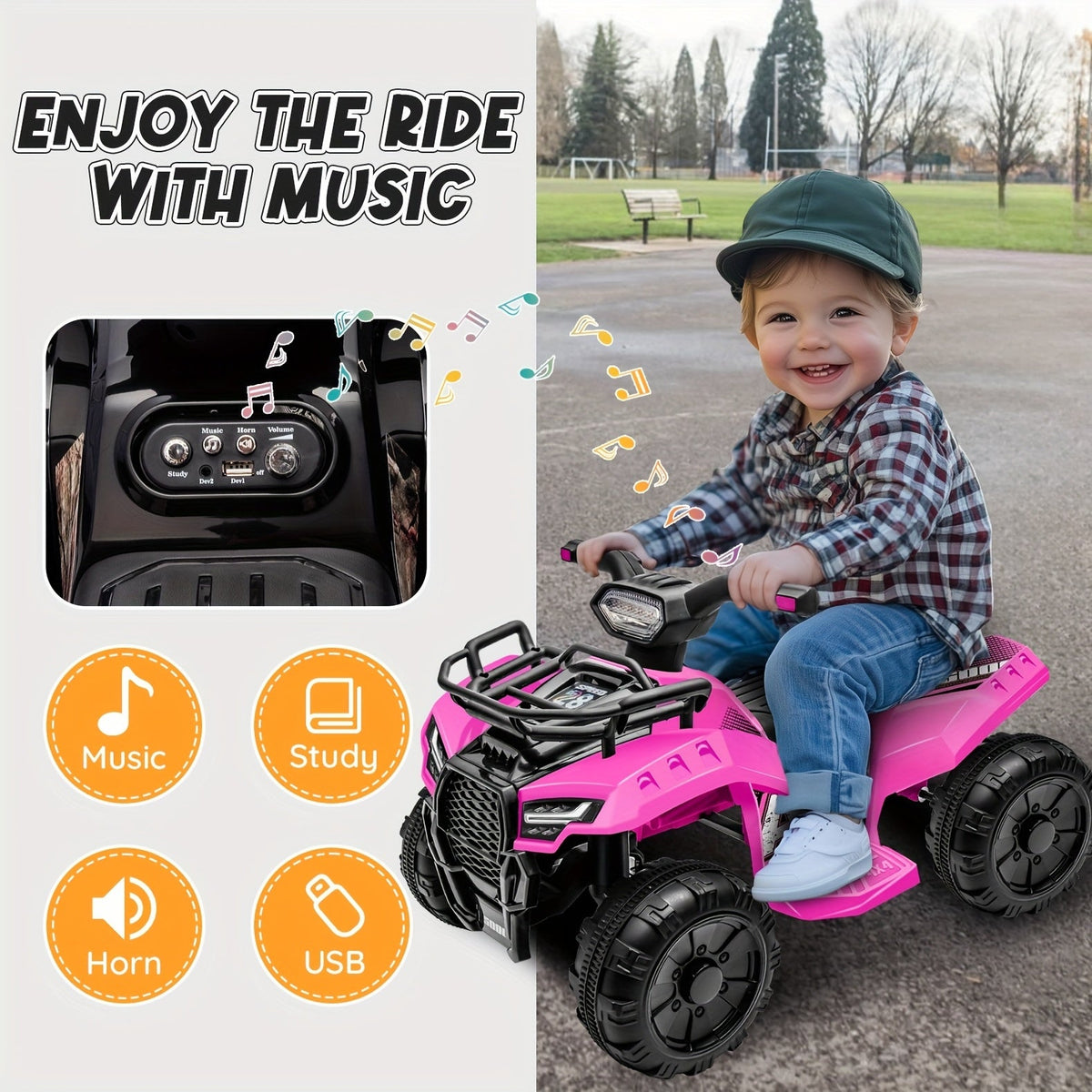 6V Kids Ride On Toy 4-Wheeler Quad ATV for Toddlers 18-36 Months – Electric Ride On Car with 1.2 MPH Speed, Treaded Tires, Rubber Handles & Push-Button Start – Pink, Black, Green, Red – Best Gift for Boys & Girls