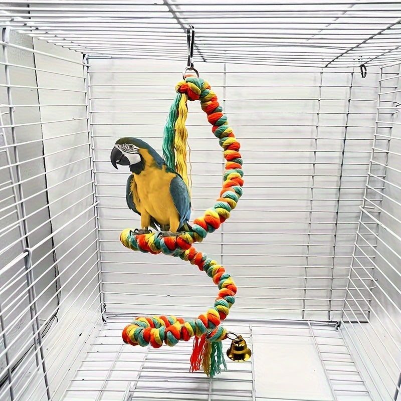 Colorful Parrot Rope Climbing Toy Spinning Beak Grinding Chewing Hanging Toy Bird Cage Decoration for Budgies Cockatiels Conures Lovebirds Random Color