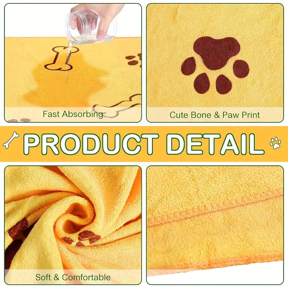Quick-Dry Pet Towels 3-Pack – Soft Absorbent Microfiber Dog Bath Towels with Cute Paw Print Design, Fast-Drying Bathing Supplies for Small Medium Large Dogs and Cats, Random Colors