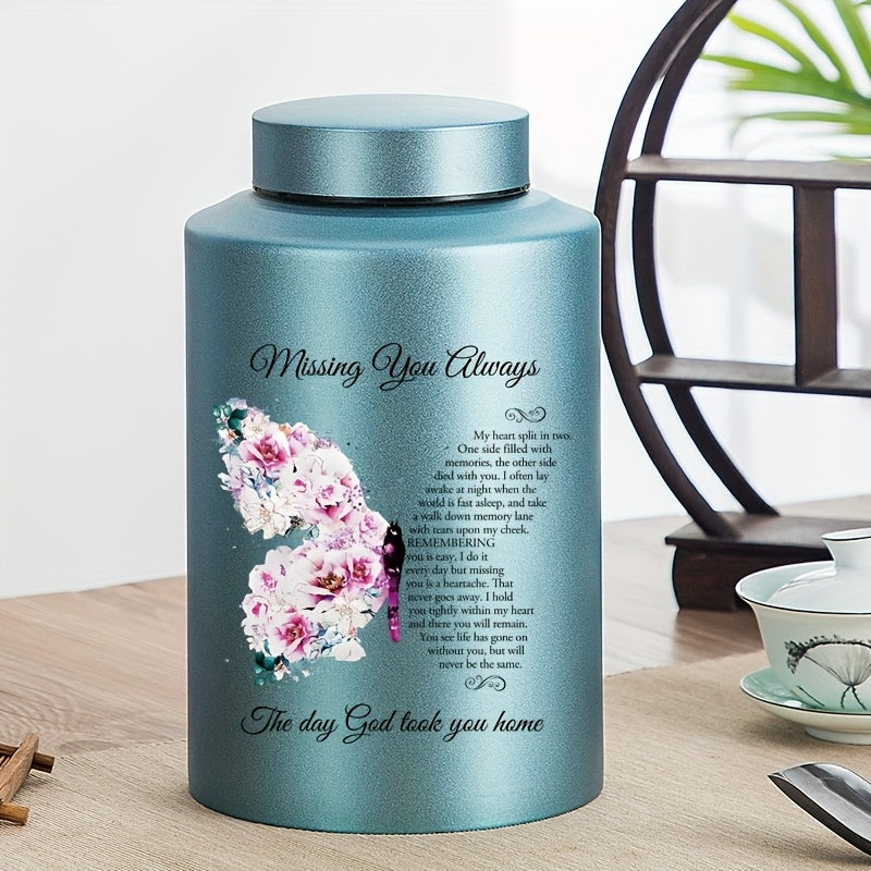 Large Decorative Butterfly Cremation Urn for Human & Pet Ashes - Commemorative Funeral Urn for Adult Male & Female, Dog & Cat, Elegant Blue Memorial Urn for Home Display