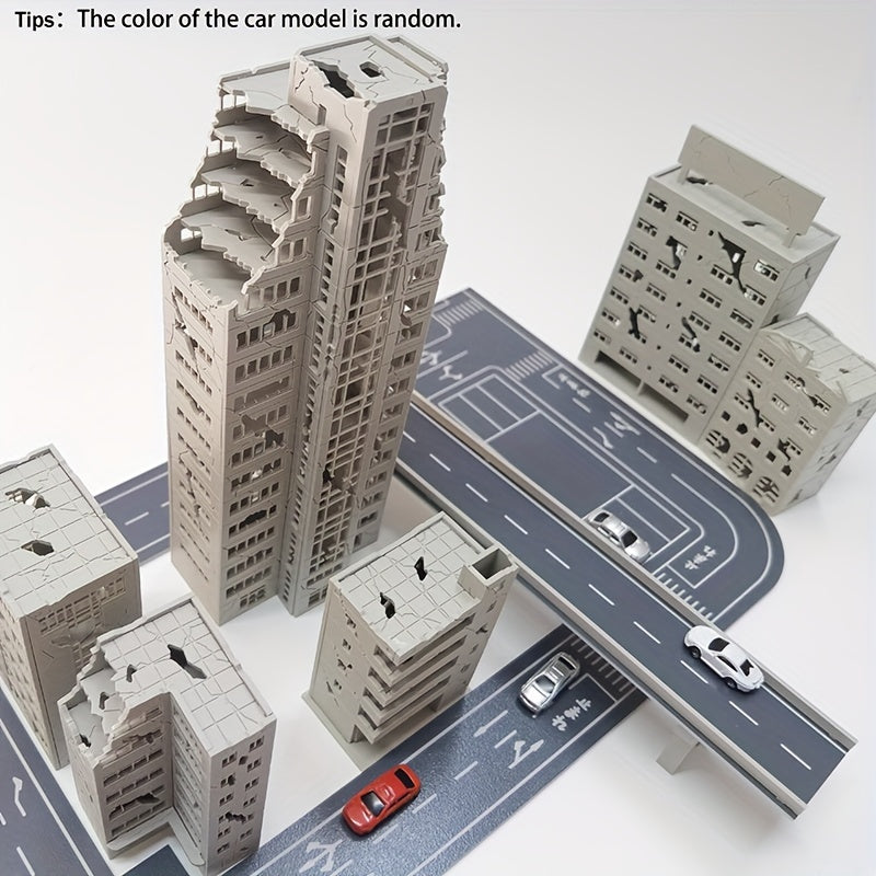 1:300 Scale War Damage House Building Scene Model Set - Plastic Battle Damage Urban Street Layout for N HO Train Diorama, Wargaming & Architectural Model | Miniature Scene Display