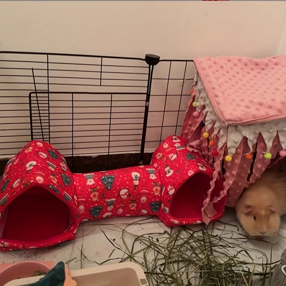 Hamster Hideout Tunnel Villa for Small Pets, All-Season Polyester Nest with Tunnel for Guinea Pigs, Sugar Gliders & Small Animals, Cozy Plush Hideout House for Hamsters, Warm Small Pet Sleeping Bed