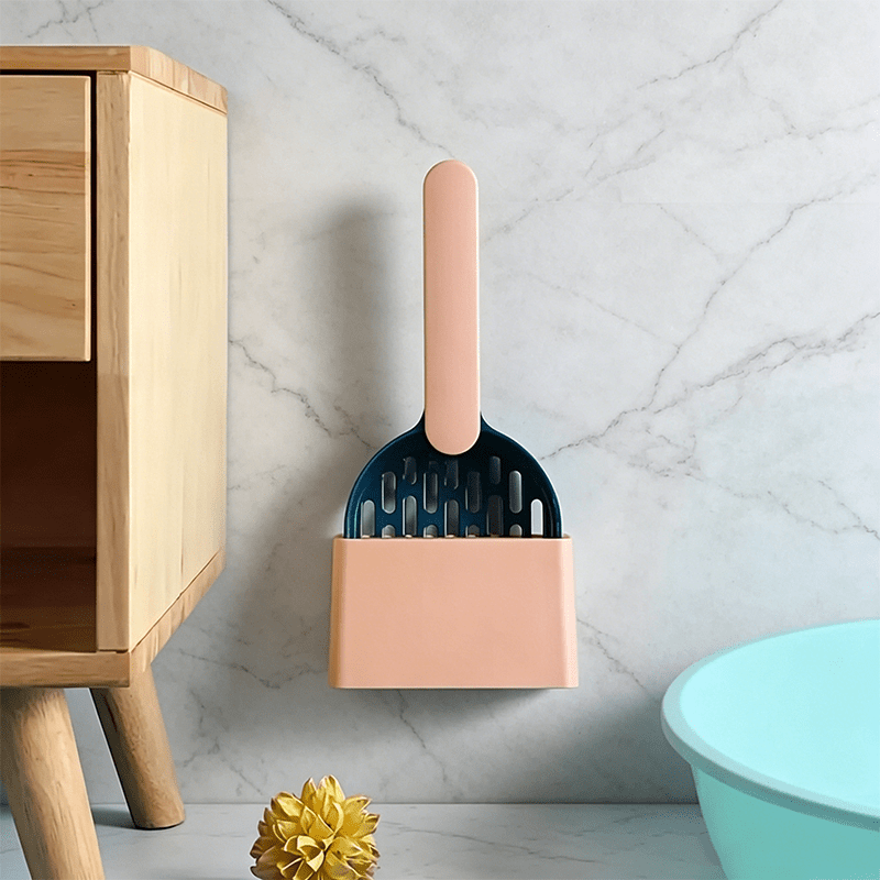 Cat Litter Scoop Set with Wall-Mount Hook – 2-Piece Lightweight Cat Litter Box Cleaning Kit with Scoop & Holder, Easy-Clean Pet Litter Tool for Litter Box Maintenance, Random Color