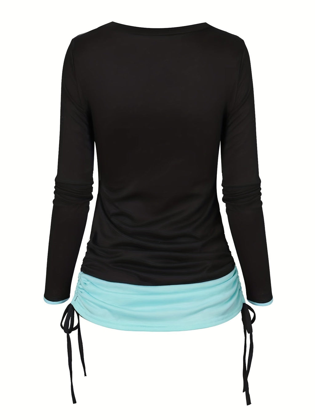 Women's Moon Sun Print Long Sleeve T-Shirt Colorblock Ruched Side Tie Casual Top Stretch Knit 2-in-1 Style Fashion Tee S M L XL XXL