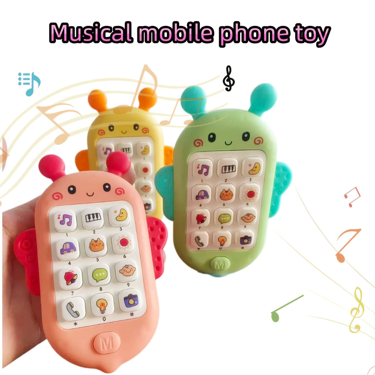 Toddler Music Bee Toy Phone with Lights & Songs, Early Education Learning Toy Mobile Phone No Battery Required, Interactive Baby Toy for Infant Kids Age 1-3, Best Christmas Halloween Easter Birthday Gift