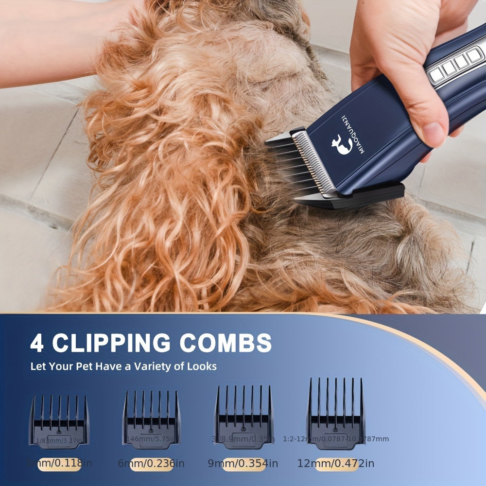 Professional Dog Clippers for Grooming Thick Hair – Cordless Low Noise Pet Grooming Kit with Detachable Combs, Rechargeable Heavy-Duty Clippers for Thick Curly Fine Wavy Hair, All Breeds
