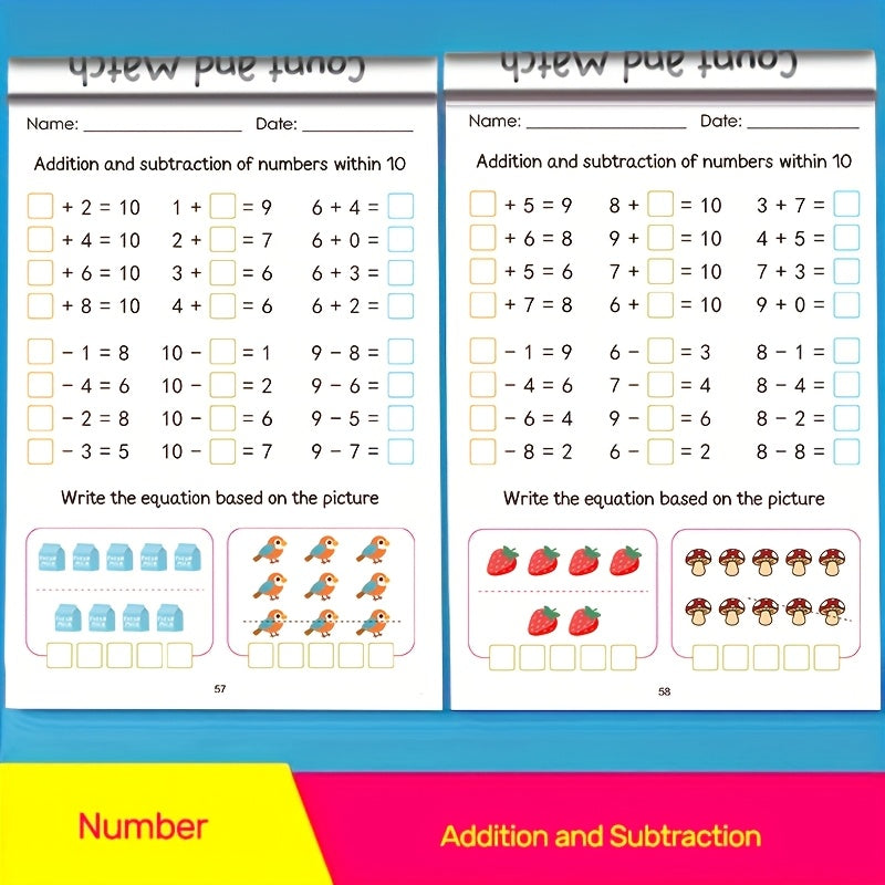 Kids Math Workbook for Preschool & Kindergarten – 64-Page Addition & Subtraction Practice, Number Tracing Handwriting Copybook, Ages 3-6 Early Learning