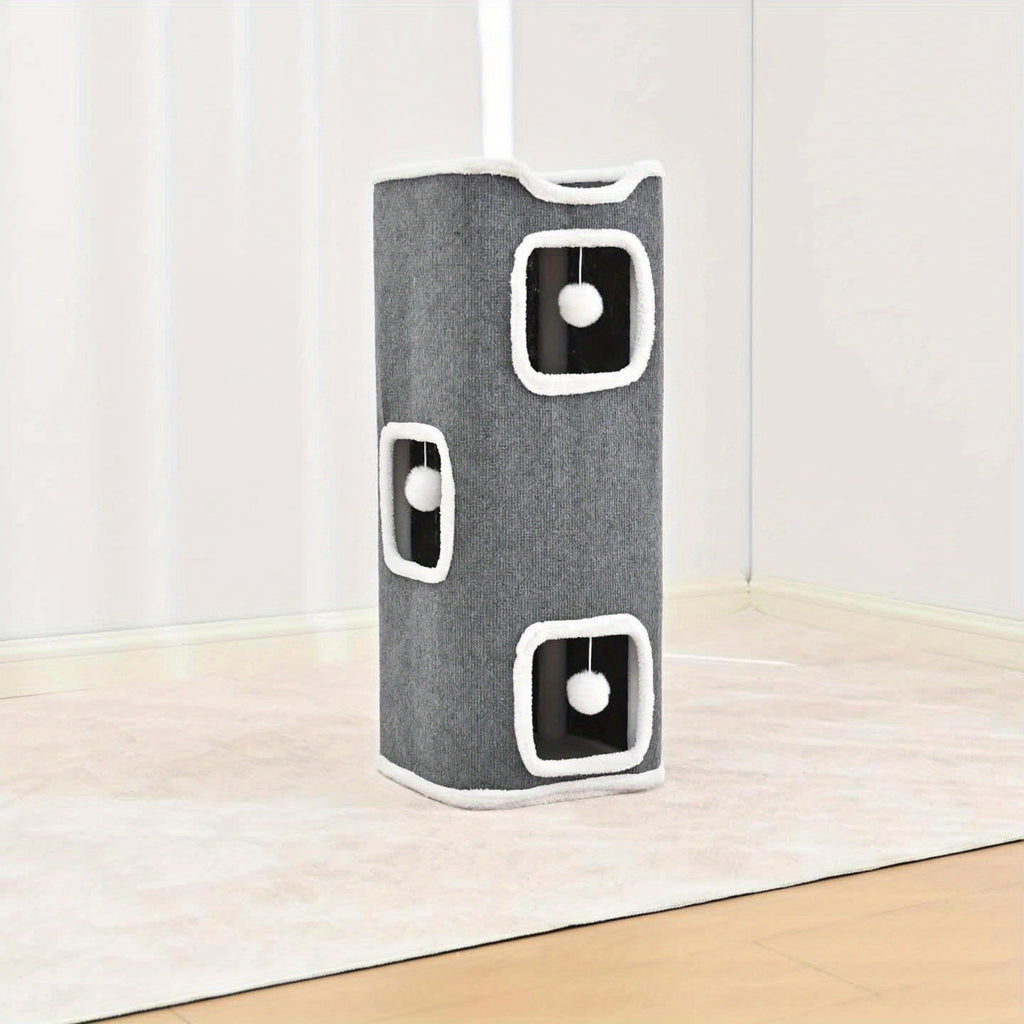 Multi-Level Foldable Cat Tree Tower for Indoor Cats – Scratching Post, Cozy Perch, Cat Condo with Hanging Toy Ball, Cat Hideaway, Soft Bed, 1/3/4 Tier Options