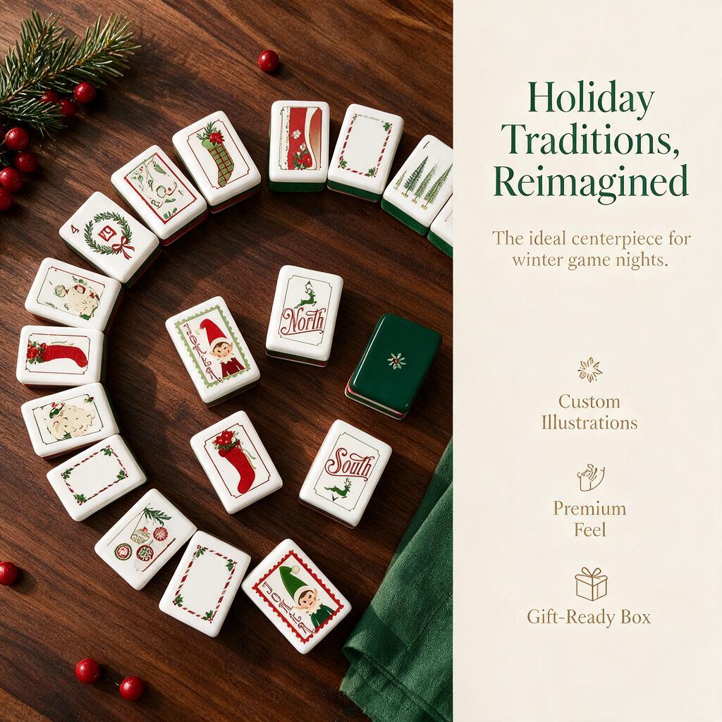 American Mahjong Set 160pcs Premium Acrylic Tiles with Holiday Festive Prints – Table Game for Christmas Party, Halloween, School Events & Social Gatherings