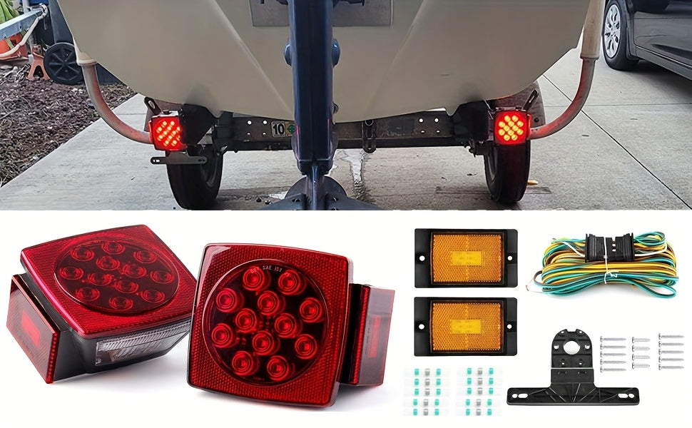 12V LED Trailer Light Kit with Wiring Harness – Submersible Waterproof Utility Trailer Lights for Boat RV Truck, Complete Kit for Trailers Under 80 Inch, Corrosion Resistant
