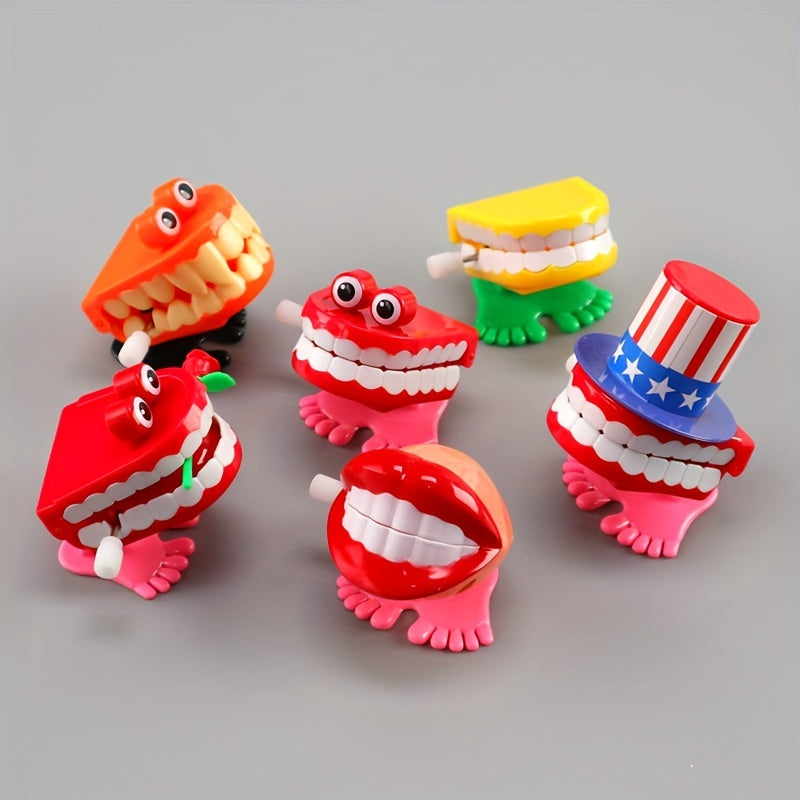5pcs Wind-Up Walking Teeth Toys with Eyes & Funny Feet Novelty Gag Gift for Halloween Christmas Party Desktop Decoration – Random Style & Color