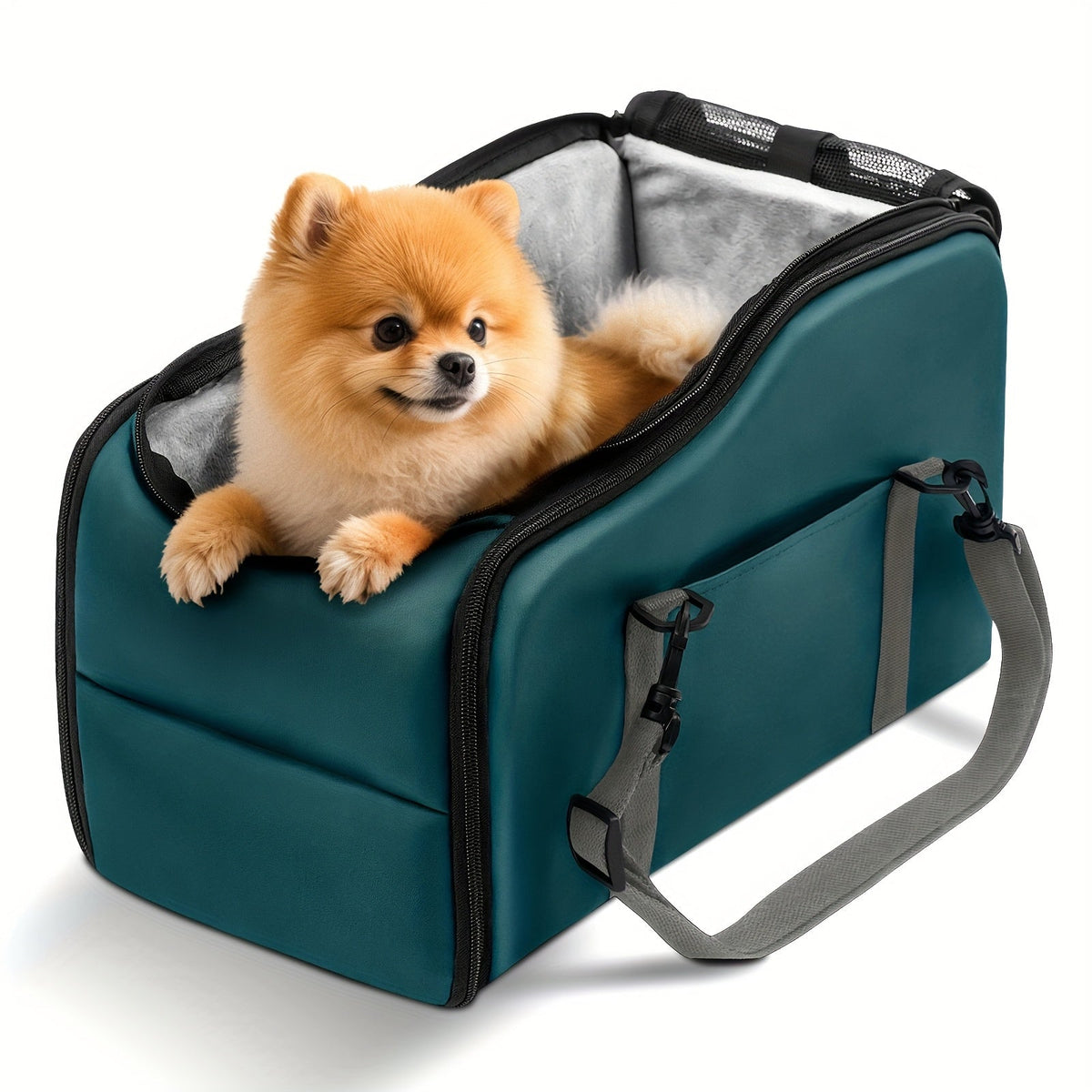 Pet Car Booster Seat with Safety Harness – Center Console Dog Car Carrier Nest for Small Dogs & Cats, Portable Travel Pet Bed, Easy-Clean Sturdy Construction, Multiple Colors
