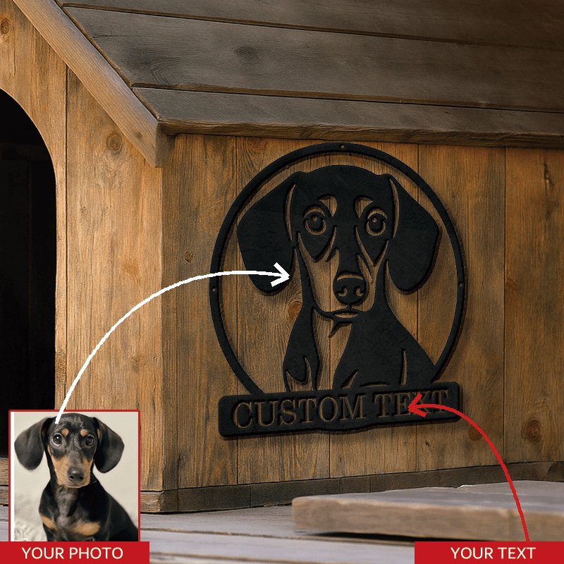 Custom Pet Portrait Metal Wall Art - Personalized Dog Memorial Black and White Silhouette Hand-Drawn Circular Iron Wall Decor, Pet Remembrance Gift, Minimalist Home Display, 6 Sizes 12"-24"