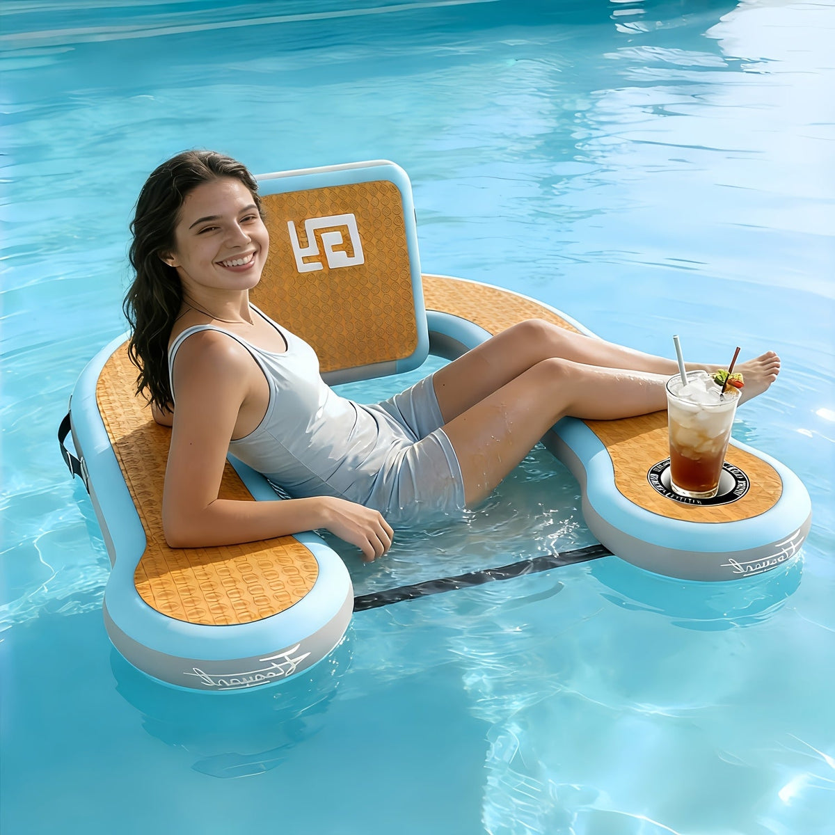 Adult Inflatable Pool Float Chair 45"×24"×6", 12mm EVA Soft Foam Mesh Seat with Built-In Cup Holder - Pool Lounger Float Bed for Lakes, Pools & Boats, Available 1pc or 2pcs