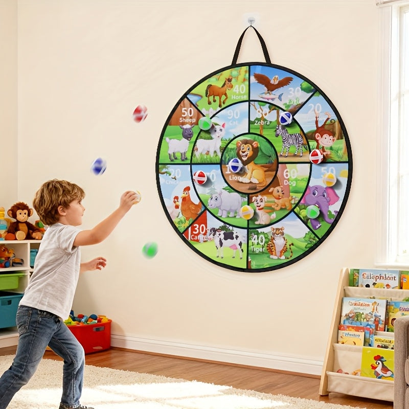 29 Inch Kids Sticky Ball Target Toss Game with 12 Sticky Balls - Large Animal Target Double-Sided Indoor Outdoor Party Activity for Boys and Girls, Fun Summer Birthday Christmas Halloween Gift Toy