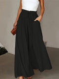 Women's High-Waist Wide-Leg Pants – Elegant Loose Fit Solid Color Flowy Trousers with Pockets for Spring Summer Office Casual