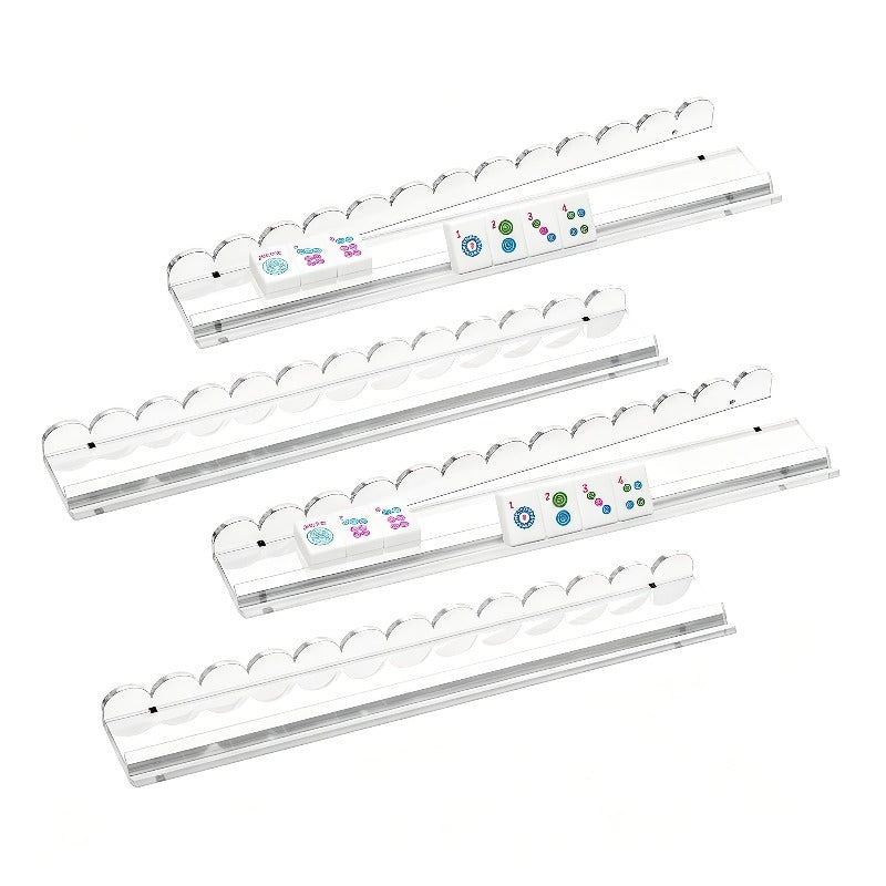 American Mahjong Disc Set 4 Pieces 20 Inch Transparent Acrylic Racks U-Shaped Push Plate Heavy Duty Non-Slip with Storage Bag Game Accessories for Mahjong Table