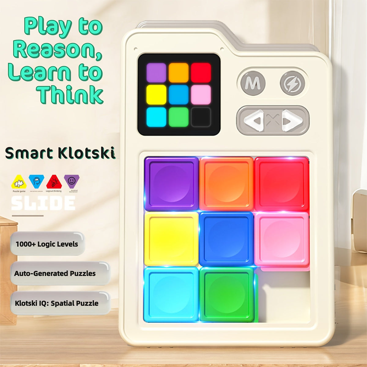 Electronic Klotski Brain Teaser Game Console Huarong Dao Puzzle Toy with Sound Effects Induction Gameboard Progressive Difficulty STEM Educational Toy Kids Adults Gift