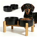 Elevated Ceramic Dog Bowl Set with Bamboo Stand - Raised Double Dog Bowls 28.74oz Non-Slip Feeder for Dogs Cats & Puppies, Adjustable Height Slow Feed Dog Food Bowl with Storage (4 Colors)