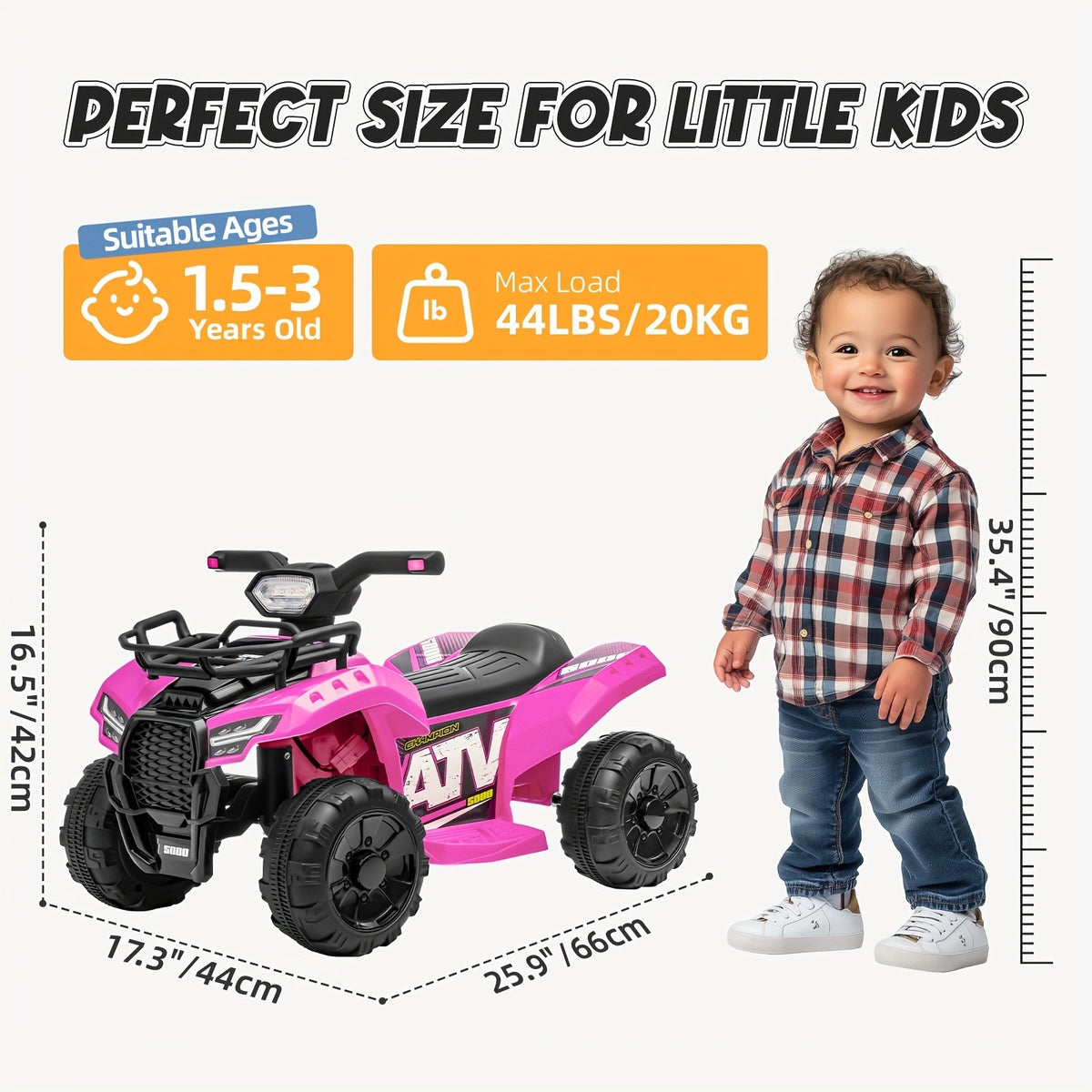 6V Kids Ride On Toy 4-Wheeler Quad ATV for Toddlers 18-36 Months – Electric Ride On Car with 1.2 MPH Speed, Treaded Tires, Rubber Handles & Push-Button Start – Pink, Black, Green, Red – Best Gift for Boys & Girls
