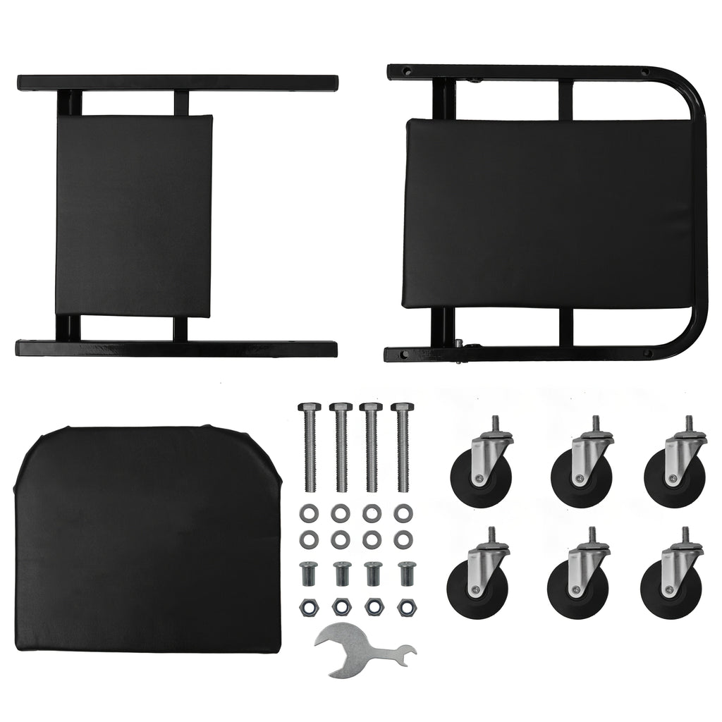 Foldable 2-in-1 Mechanic Creeper & Rolling Seat 300LB | 36 Inch Z-Crawler with 6 Swivel Wheels, Adjustable Headrest, Folding Car Repair Creeper for Garage Workshop – Black & Red