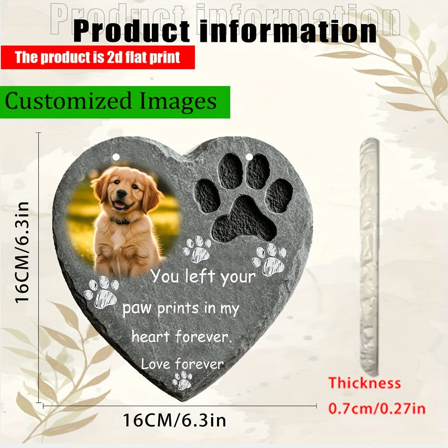 Custom Pet Photo Memorial Resin Heart Plaque – Personalized Bohemian Wall Art 6.3”, Indoor & Outdoor Garden Decor, Wind-Resistant with Custom Phrases – Pet Loss Sympathy Gift