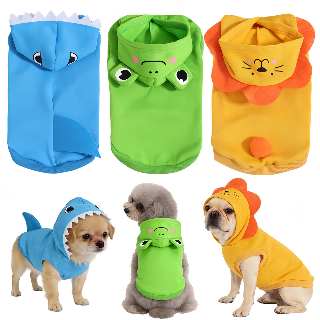 Cute Cartoon 3D Animal Dog Hoodie - Warm Polyester Knit Pet Sweatshirt for Small & Medium Dogs, Newborn Puppies, All-Season Puppy Clothes with Funny Animal Costume Design, Cozy Dog Outfit for Indoor & Outdoor Wear