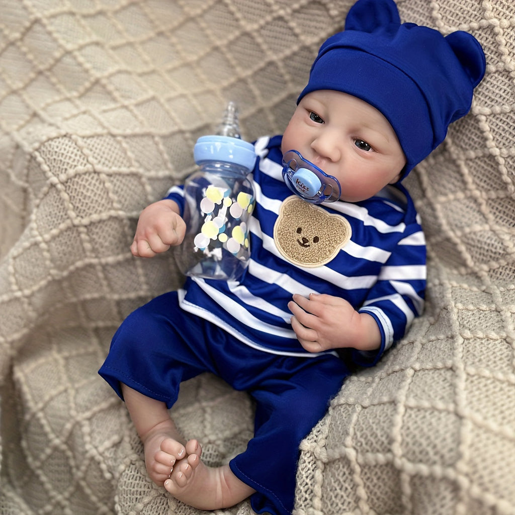 Reborn Baby Doll 17 Inch Realistic Newborn with Hand-Painted Hair, Soft Vinyl & Cloth Body, Magnetic Pacifier - Lifelike Baby Girl Doll with Rooted Eyelashes, Birthday Christmas Gift for Collectors & Girls