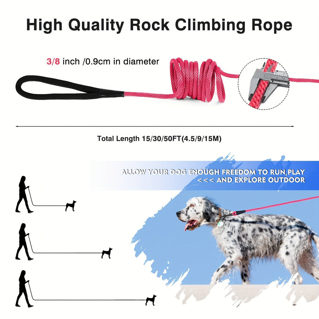 Nylon Long Dog Training Leash 15ft 30ft 50ft – Obedience Recall Training Lead for Small Medium Large Dogs, Outdoor Camping Hiking Beach Running Off-Leash Practice