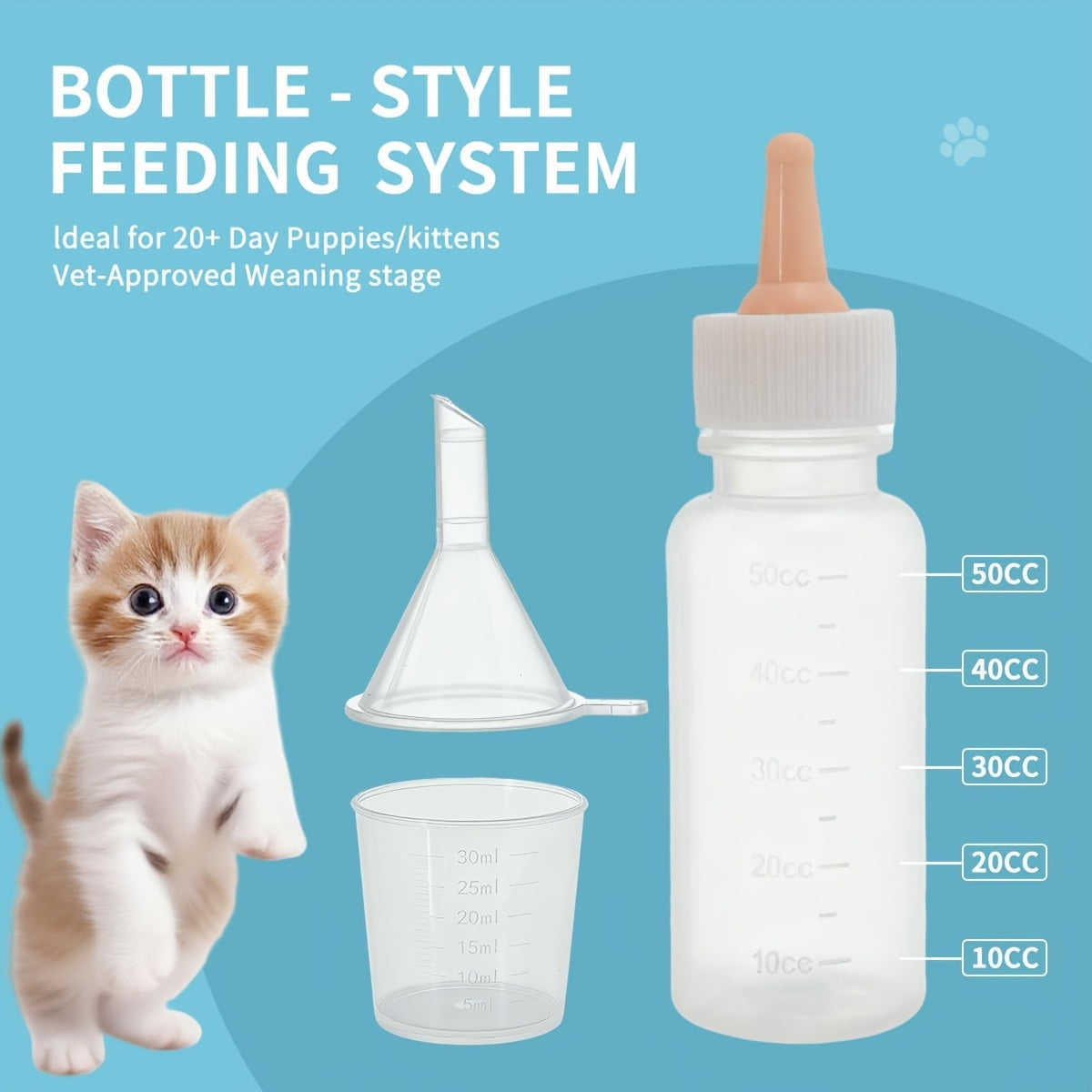 11-Piece Newborn Pet Nursing Kit - Kitten & Puppy Milk Bottle Feeder Set with Spare Nipples & Cleaning Brushes, Neonatal Animal Feeding Supplies for Baby Kittens, Puppies, Squirrels & Small Animals